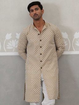 Jompers - Men Beige Embroidered Sequin Chikankari Kurta