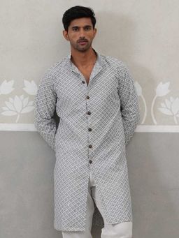 Jompers - Men Grey Embroidered Sequin Chikankari Kurta