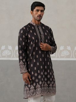Jompers - Men's Black Ethnic Traditional Print Kurta