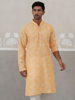 Jompers - Men Embroidered Cotton Blend Orange Kurta