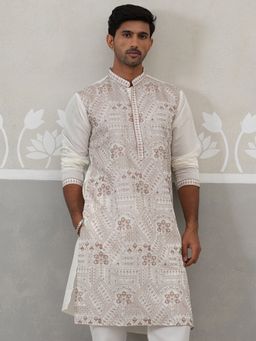 Jompers - Men White Traditional Embroidered Kurta