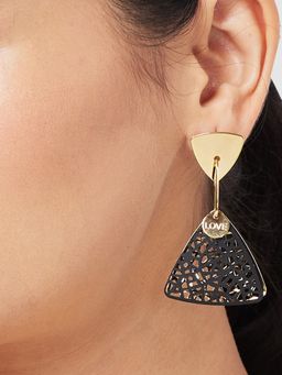 Globus - Women Black Triangular Gold-Plated Drop Earrings