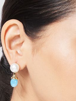 Globus - Women Turquoise Tear Drop Shaped Gold-Plated Drop Earrings