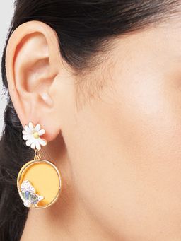 Globus - Women Mustard Circular Gold-Plated Drop Earrings