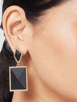 Globus - Women Black Geometric Gold-Plated Drop Earrings with Post and Back Closure