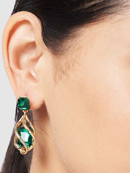 Globus - Women Green Contemporary Gold-Plated Drop Earrings