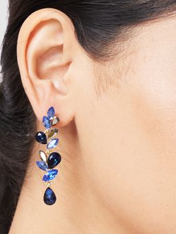 Globus - Women Navy Teardrop Shaped Gold-Plated Drop Earrings