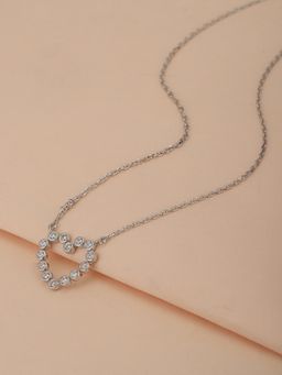 Carlton London - Zirconia with Heart Rhodium Plated Necklace