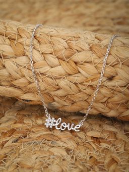 Carlton London - Rhodium Plated with Zirconia Love Texture Necklace