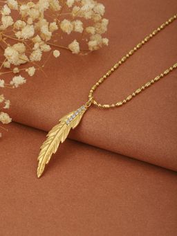 Carlton London - Gold Plated Zirconia Dangling Leaf Pendant with Long Chain Necklace