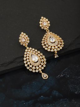 Carlton London - Gold Plated Dangling Solitaire Tear Drop Dangler Earring for women