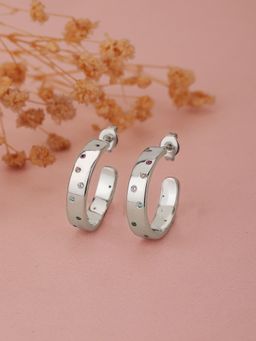 Carlton London - Zirconia with Rhodium Plated Half Hoop Earring