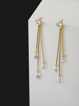 Carlton London - Gold Plated with Dangling Solitaire Drop Earring