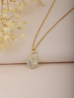 Carlton London - Gold Plated Dangling Lock Pendant with Zirconia Pendant with Chain