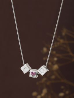 Carlton London - Pink Toned with Rhodium Plated Engrave Textured with Zirconia Necklace