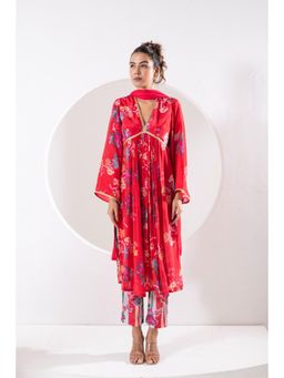 Ekavira - Madhubala Red Floral Print Kurta with Pant and Dupatta (Set of 3)