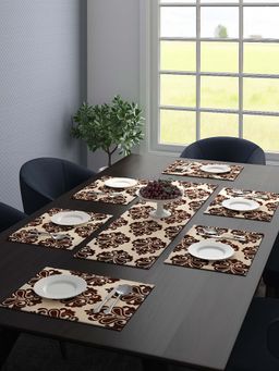 Saral Home - Dining Table Kitchen Placemats, 6 Mat -33 x 45 Cm, 1 Runner 33 x 120 Cm (Set of 7), Brown