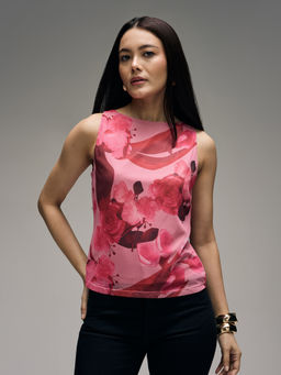 Twenty Dresses by Nykaa Fashion - Multicolor Mesh Floral Boat Neck Top