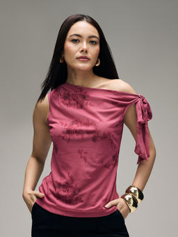 Twenty Dresses by Nykaa Fashion - Multicolor Mesh Aysmmetrical Neck Fitted Top