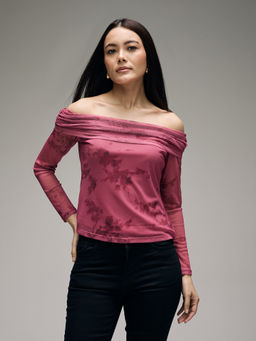 Twenty Dresses by Nykaa Fashion - Multicolor Mesh Floral Off Shoulder Regular Top