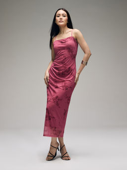 Twenty Dresses by Nykaa Fashion - Multicolor Mesh Floral Strappy Bodycon Midi Dress