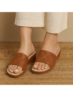 LAZERA SHOES - Cozy Short Heel Comfort Casual Tan Mules