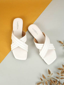 LAZERA SHOES - Women'S Casual Criss Cross White Flats