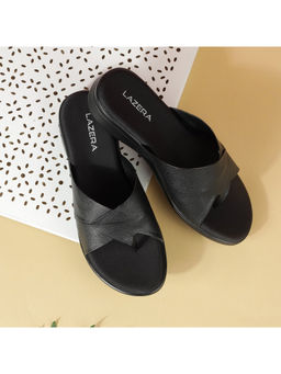 LAZERA SHOES - Soft Grip Everyday Vegan Leather Toe-Loop Black Flats