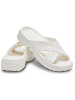 D'Shoe Lounge - White Classic Cross Strap Slide Sandal