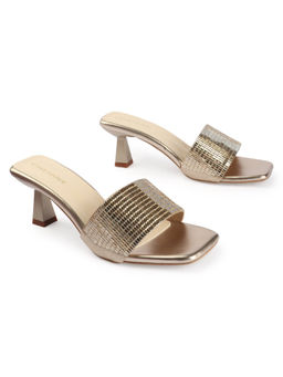 D'Shoe Lounge - Metallic Gold Grid Mule Heels