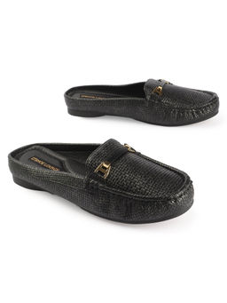 D'Shoe Lounge - Black Textured Mule Loafers