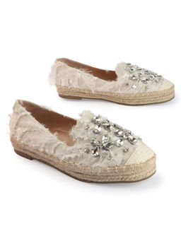 D'Shoe Lounge - White Crystal Detailing Espadrille
