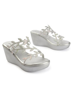 D'Shoe Lounge - Silver Crystal Leaf Wedge Sandals