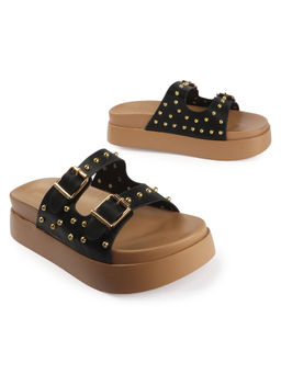 D'Shoe Lounge - Black Platform Slides Sandal