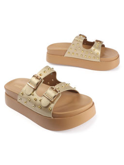 D'Shoe Lounge - Gold Platform Slides Sandal
