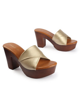 D'Shoe Lounge - Gold Cross Strap Platform Heels