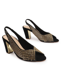 D'Shoe Lounge - Black Mirror Work Slingback Heels