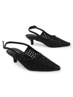 D'Shoe Lounge - Black Elegant Basket-Weave Heels