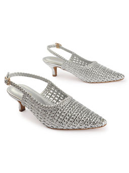 D'Shoe Lounge - Silver Elegant Basket-Weave Heels