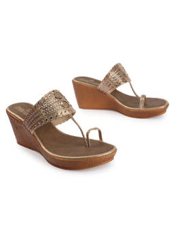 D'Shoe Lounge - Metallic Toe Loop Wedge Sandals