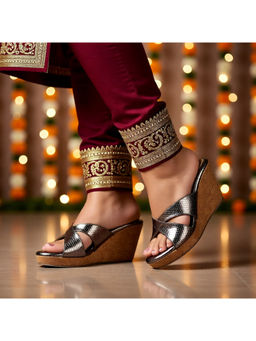 D'Shoe Lounge - Grey Cork Wedge Heels Sandal