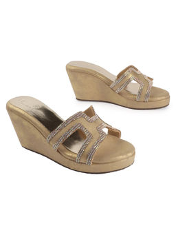 D'Shoe Lounge - Gold Embellished Wedge Heel