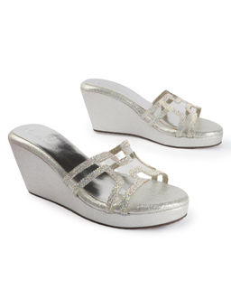D'Shoe Lounge - Silver Embellished Wedge Heel