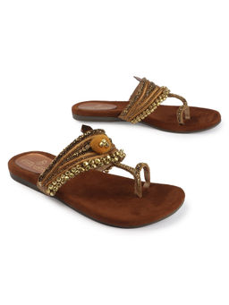 D'Shoe Lounge - Metallic Ghungroo Detail Ethnic Flats
