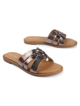 D'Shoe Lounge - Grey Textured Cross-Strap Flat