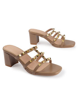 D'Shoe Lounge - Beige Multi-Strap Studded Heels