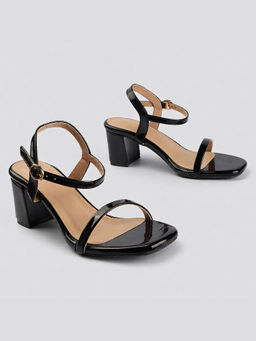 D'Shoe Lounge - Black Glossy Block Heel Sandals