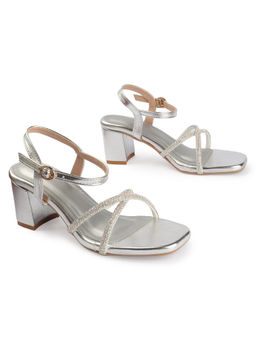 D'Shoe Lounge - Silver Shimmer Strap Detailing Heels
