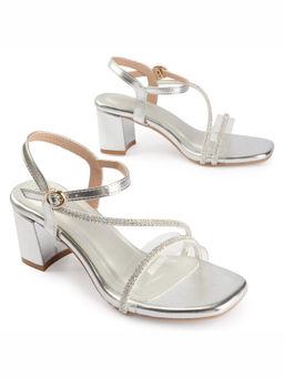 D'Shoe Lounge - Silver Block Crystal Straps Heel