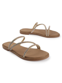 D'Shoe Lounge - Crystal Gold Strap Flat Sandals